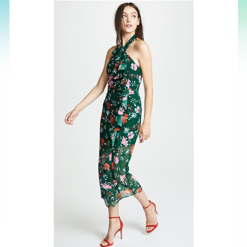 C/Meo Collective Women’s Elude Ruffle Detail Halter Midi Dress with Slit XXS